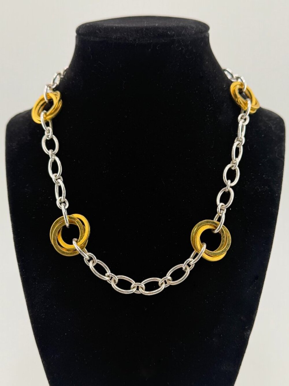 Ralph Lauren Chain Link Necklace with Toggle Clasp 17" Silver and Gold Tone